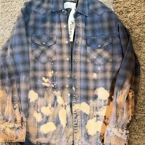 Purple Brand Navy Blue Button-Down Flannel With Bleach Detail